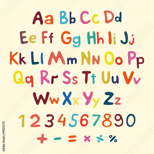 Hand-drawn vector alphabet. art children vintage