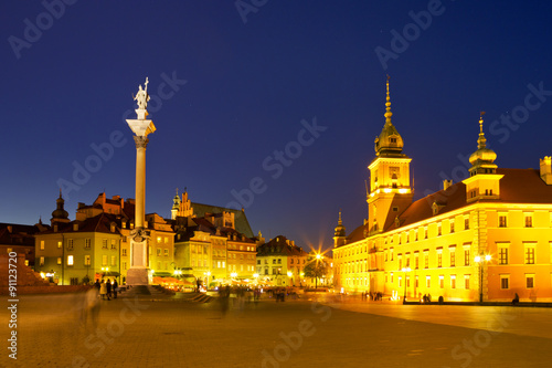 Castle Square in Warsaw, Poland at night