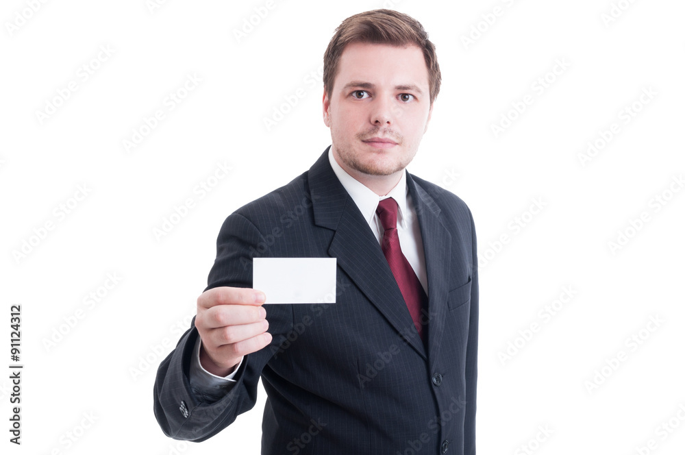 Business man holding blank empty card with copy space Business man holding blank empty card with copy space