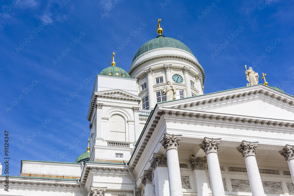 Beautiful view of famous Helsinki Cathedral over blue sky, Helsi