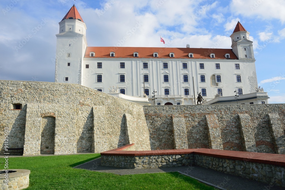 Bratislava Castle with walls in foreground