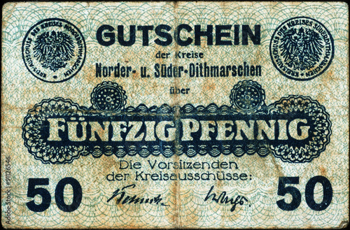 Historische Banknote, Notgeld, 1919, Fünfzig Pfennig, Deutschland
