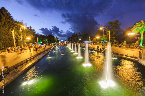 BATUMI, ADJARA, GEORGIA - SEPTEMBER 1, 2015: boulevard at night in Batumi, fountain, Georgia