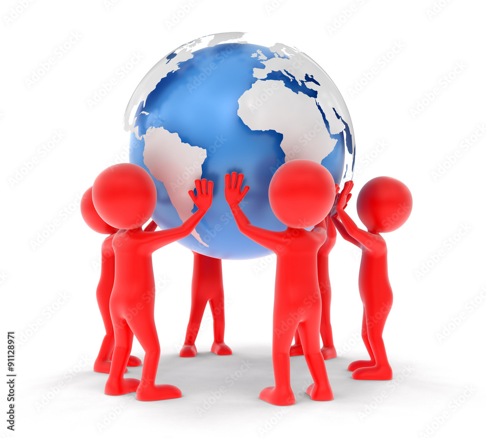 3D people support the world. Image with clipping path 3D people support the world. Image with clipping path