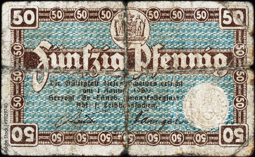 Historische Banknote, Notgeld, 1. Januar 1920, Fünfzig Pfennig, Deutschland
