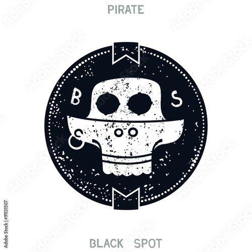 Black Spot. Marine pirate emblem with grunge skull. Vector eps 8