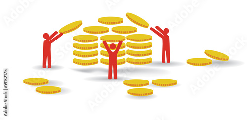 Flat vector image of people stacking coins