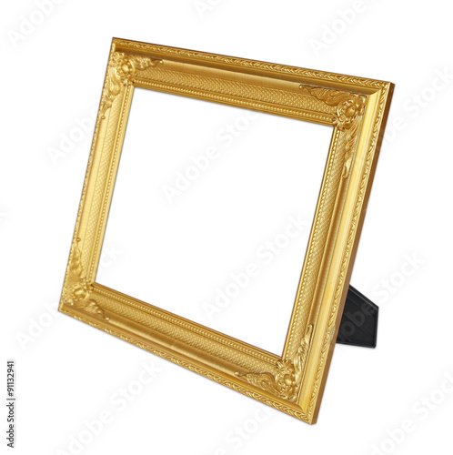 The antique gold frame on the white background