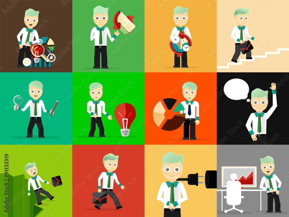 Set of businessman pose character concepts