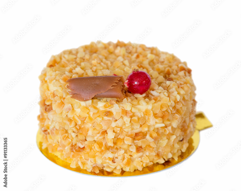 Cake decorated with roasted almonds isolated Cake decorated with roasted almonds isolated