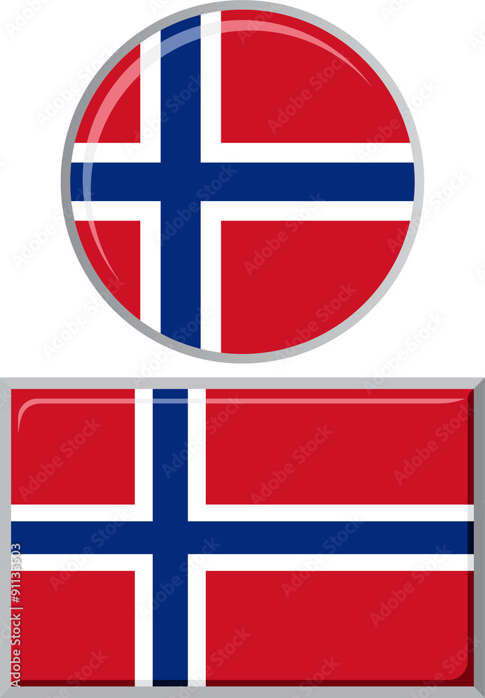 Fototapeta premium Norwegian round and square icon flag. Vector illustration.