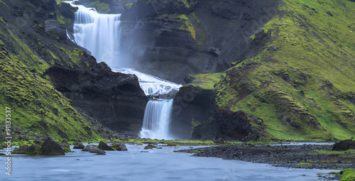 Ofaerufoss waterfall in the Eldgja canyon, Iceland highlands photo