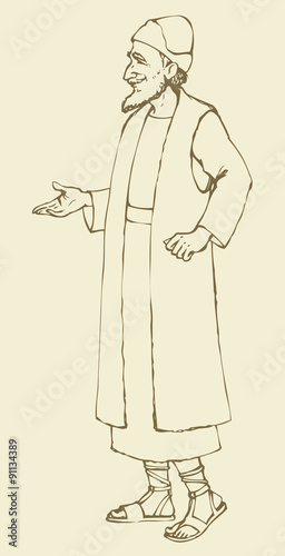 Old Jew in national dress. Vector drawing