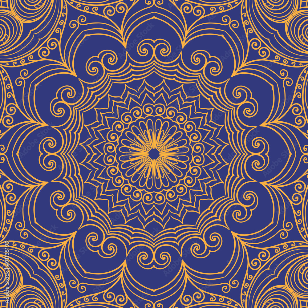 Ornamental blue-yellow round background