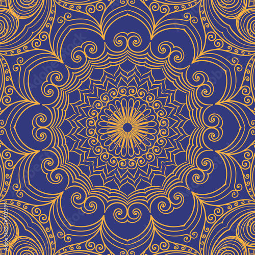 Ornamental blue-yellow round background