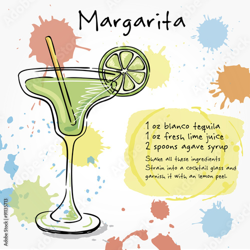Margarita. Hand drawn illustration of cocktail.