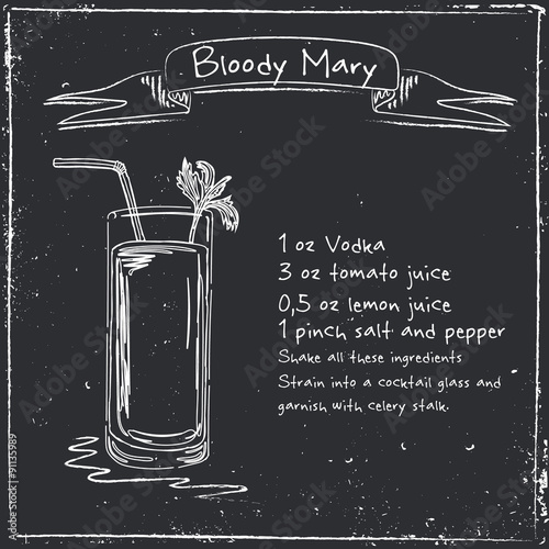 Bloody Mary. Hand drawn illustration of cocktail.