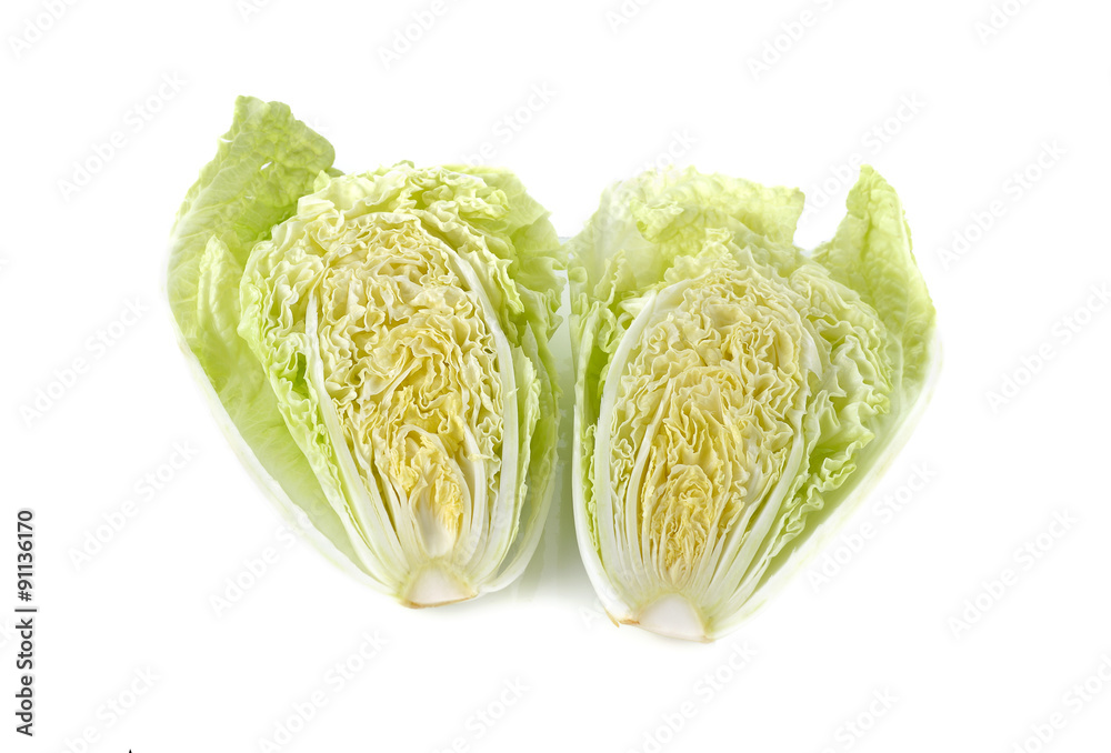 half cut fresh Chinese cabbage on white background half cut fresh Chinese cabbage on white background