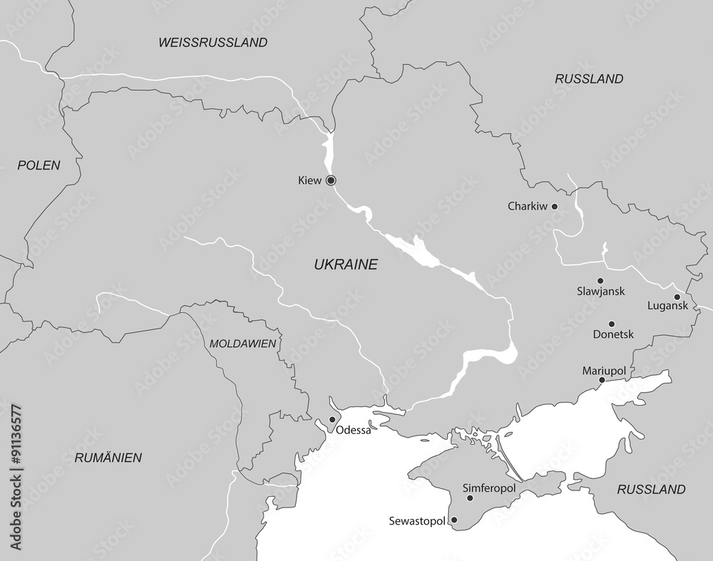 Ukraine - Karte in Grau