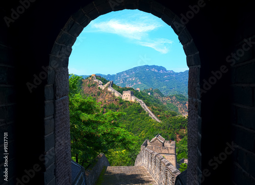 The Great Wall of China (Yellow Cliff). The main Great Wall line stretches from Shanhaiguan in the east, to Lop Lake in the west