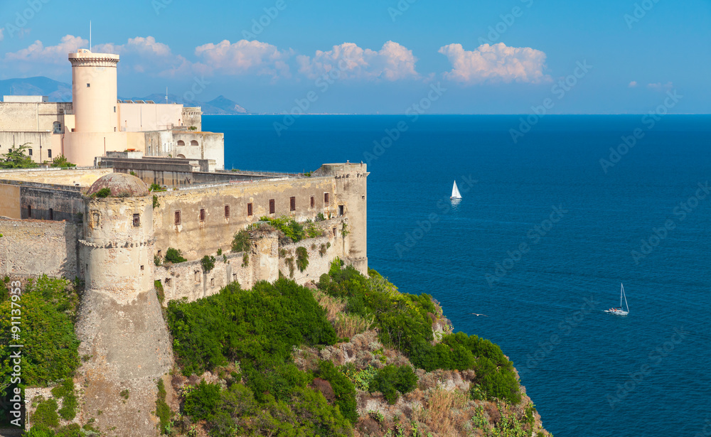 Castle on Mediterranean Sea coast. Gaeta, Italy