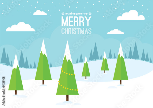 Winter Scene with Christmas Trees.