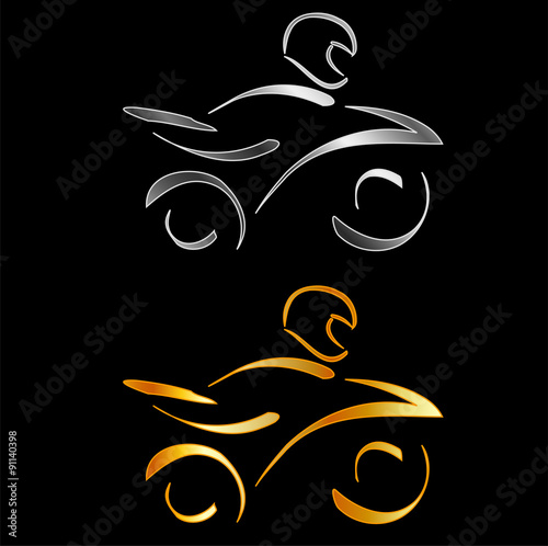 Abstract drawing of a motorbike and biker wearing helmet