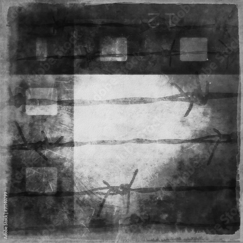 concept grunge film strip background and barbed wire