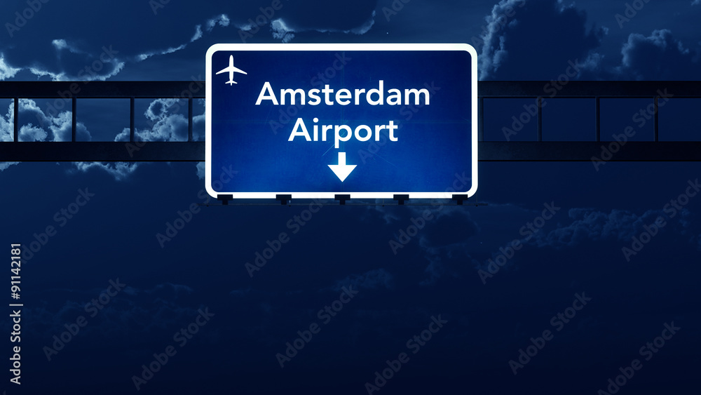Amsterdam Schiphol Netherlands Airport Highway Road Sign at Nigh
