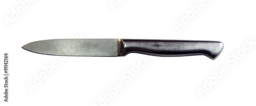 Kitchen knife isolated on a white background with clipping path. Closeup with no shadows. Stainless steel knife. Average knife.