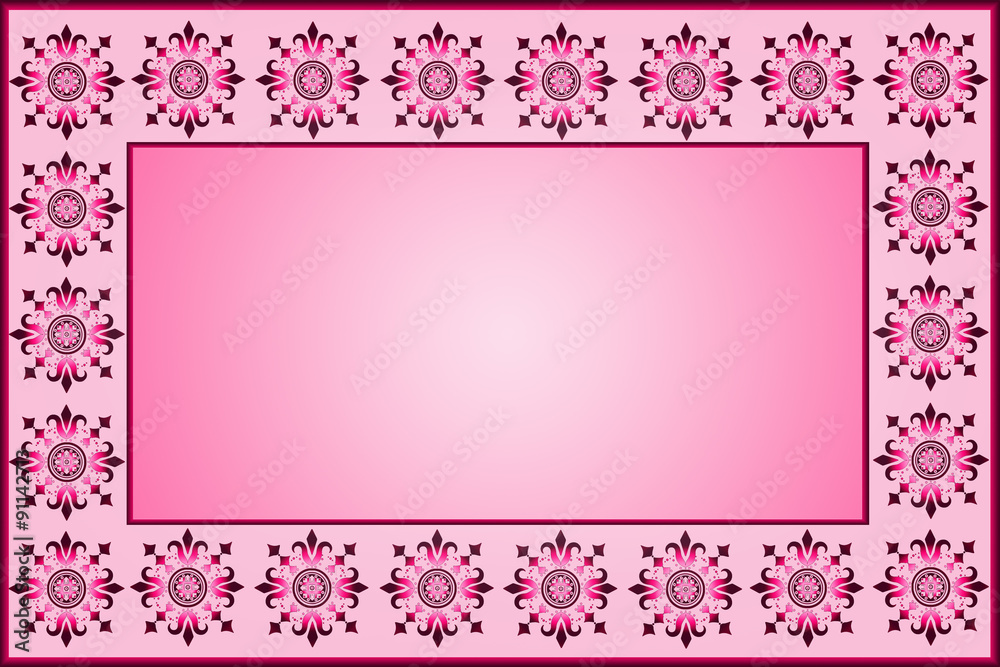  pink background with burgundy floral patterns and copy space