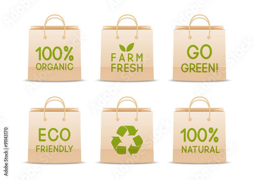 Set of ecology paper bags