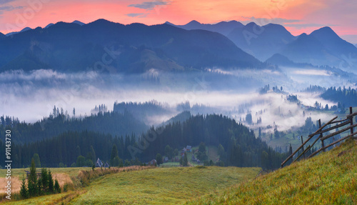 Misty dawn in autumn countryside