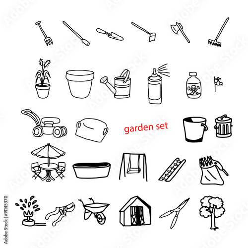 illustration vector doodles hand drawn objects in backyard garde