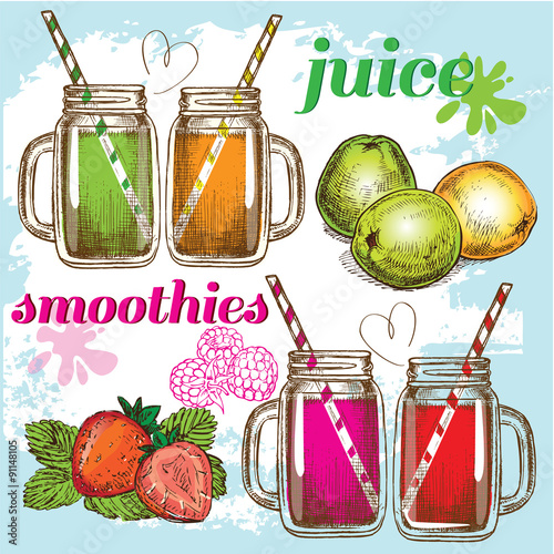 hand drawn juice and smoothies