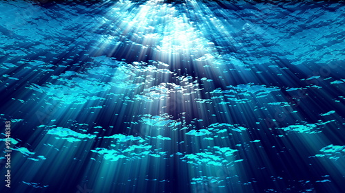 Water FX0308: Underwater ocean waves ripple and flow with light rays (Loop).