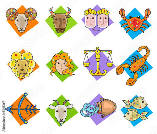 Zodiac Signs - Vector set of twelve colorful zodiac signs. Eps10