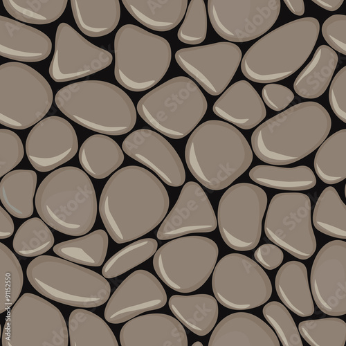 Pebbles seamless pattern. Stone seamless background texture. Grey seaside wet pebble vector illustration. Spa stones.