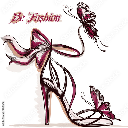 Fashion illustration with elegant female sandals with high heel