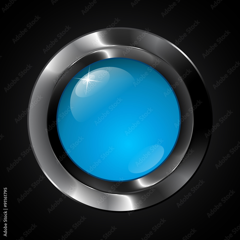 Blue vector glass realistic plastic button Blue vector glass realistic plastic button