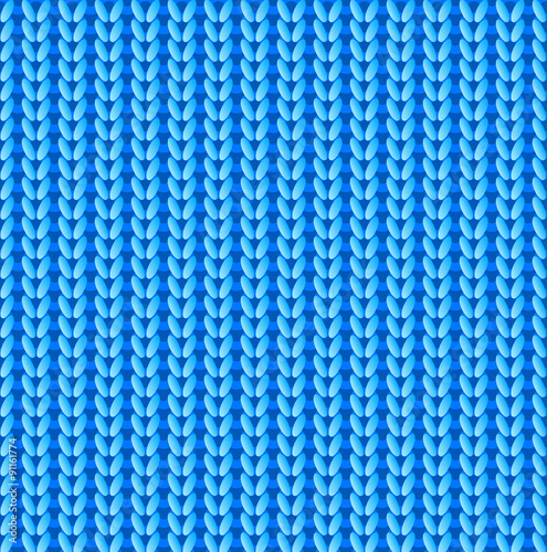 Blue knitted vector seamless pattern