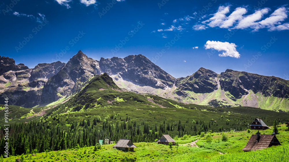 Fototapeta premium Little huts in the mountains