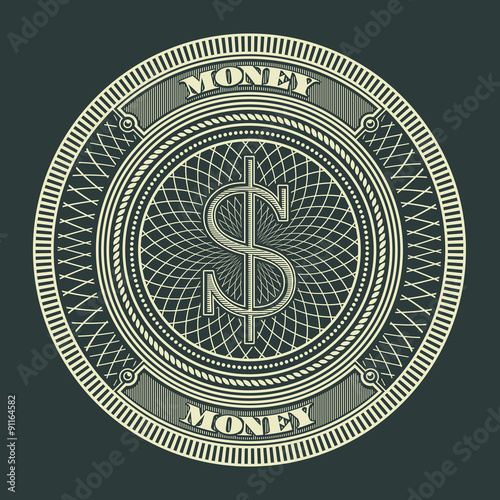 Money Decorative Circle Sign Symbol Vector Illustration. Suitable for graphic element, apparel, and other design needs. Non-Layered