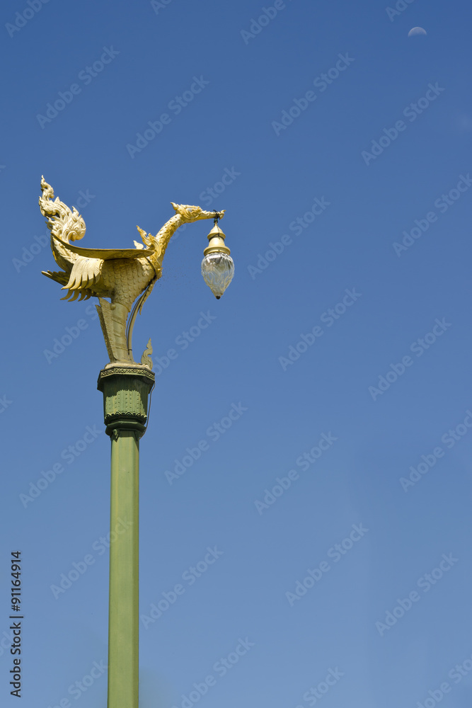 Gold swan light pole in the public road, Thailand