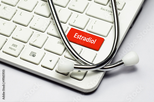 Keyboard, Estradiol text and Stethoscope photo