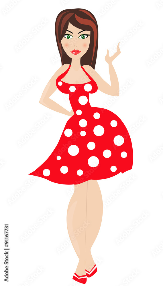 Pretty woman wearing a sexy dotted dress. Pretty woman wearing a sexy dotted dress.