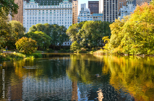 U.S.A., New York, Manhattan, the pond of the Central Park