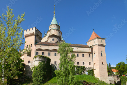 BOJNICE, SLOVAKIA - MAY, 07, 2015: The view of Bojnice castle in the springtime. Bojnice Castle is one of the most visited castles in Slovakia.