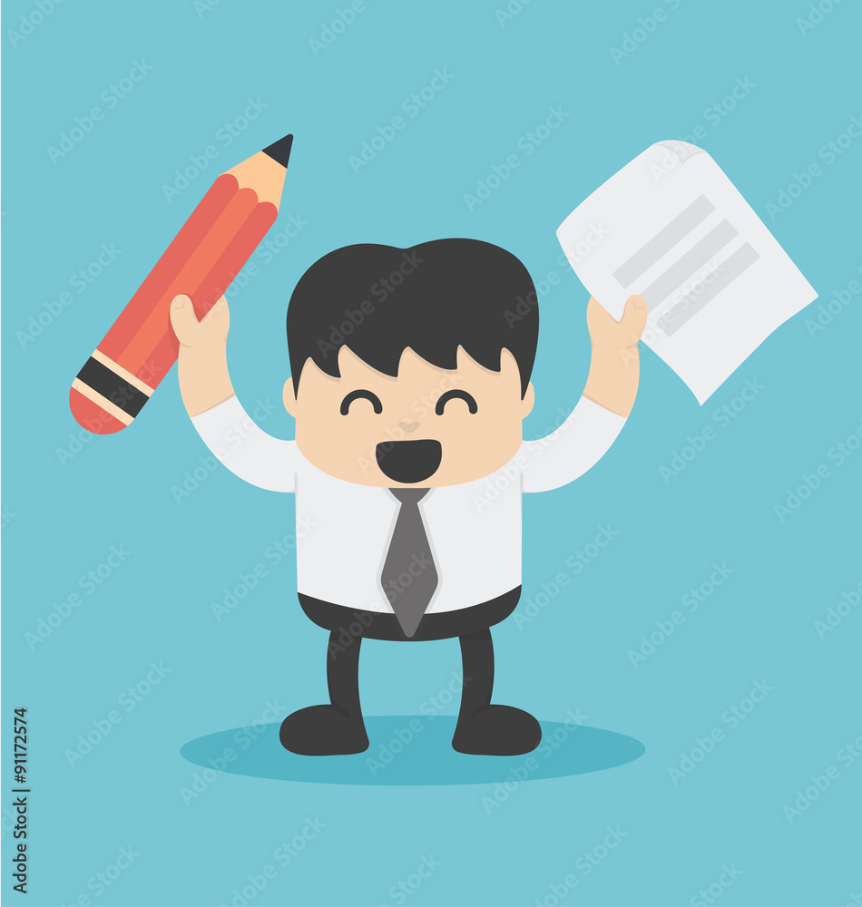 Businessman holding a pencil, paper Businessman holding a pencil, paper