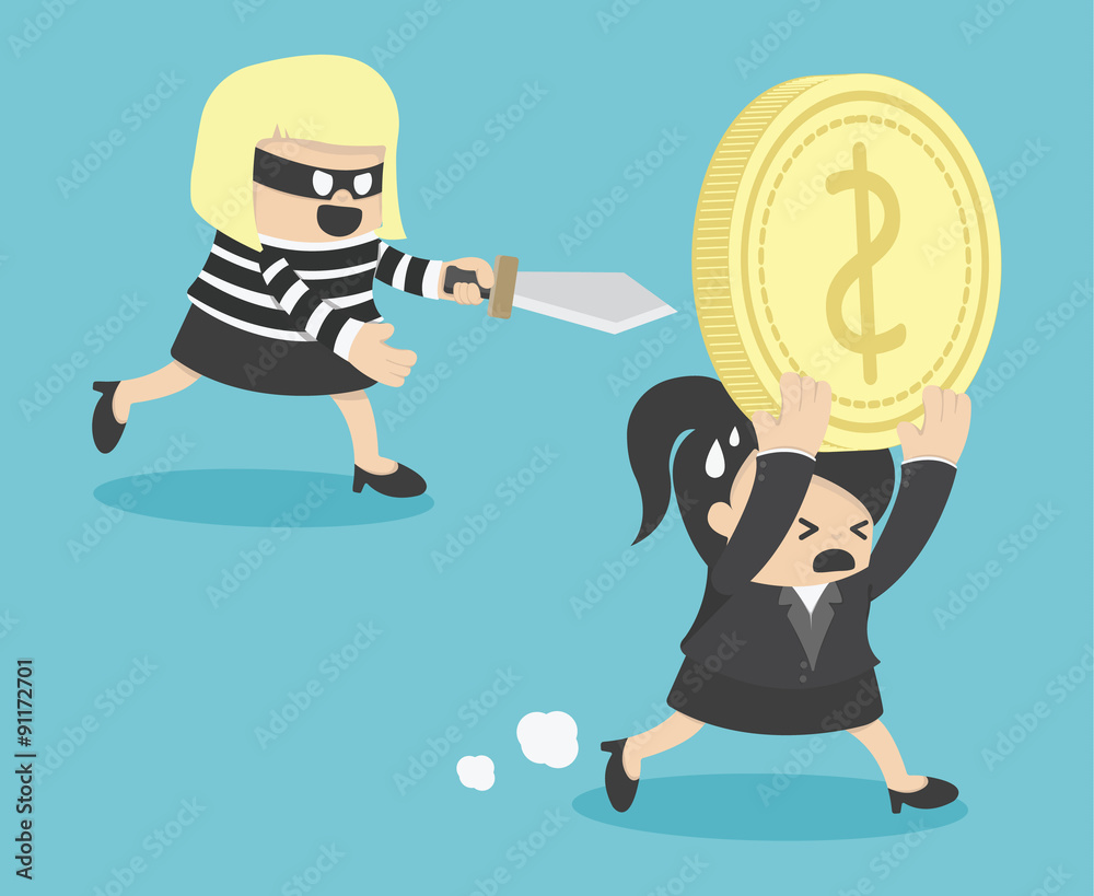 Illustration Business Woman Cartoons concepts  Thief stealing